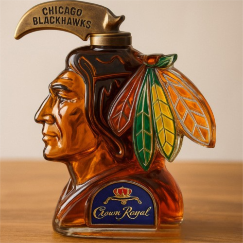 Chicago Blackhawks Whiskey Decanter - Native American Mascot Shaped Spirit Bottle