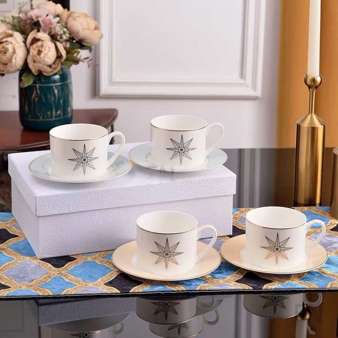 D Family Lucky Star Series Light Luxury High-Value Bone China Tableware Plate Dessert Plate Double Cup Saucer Friend Client Gift