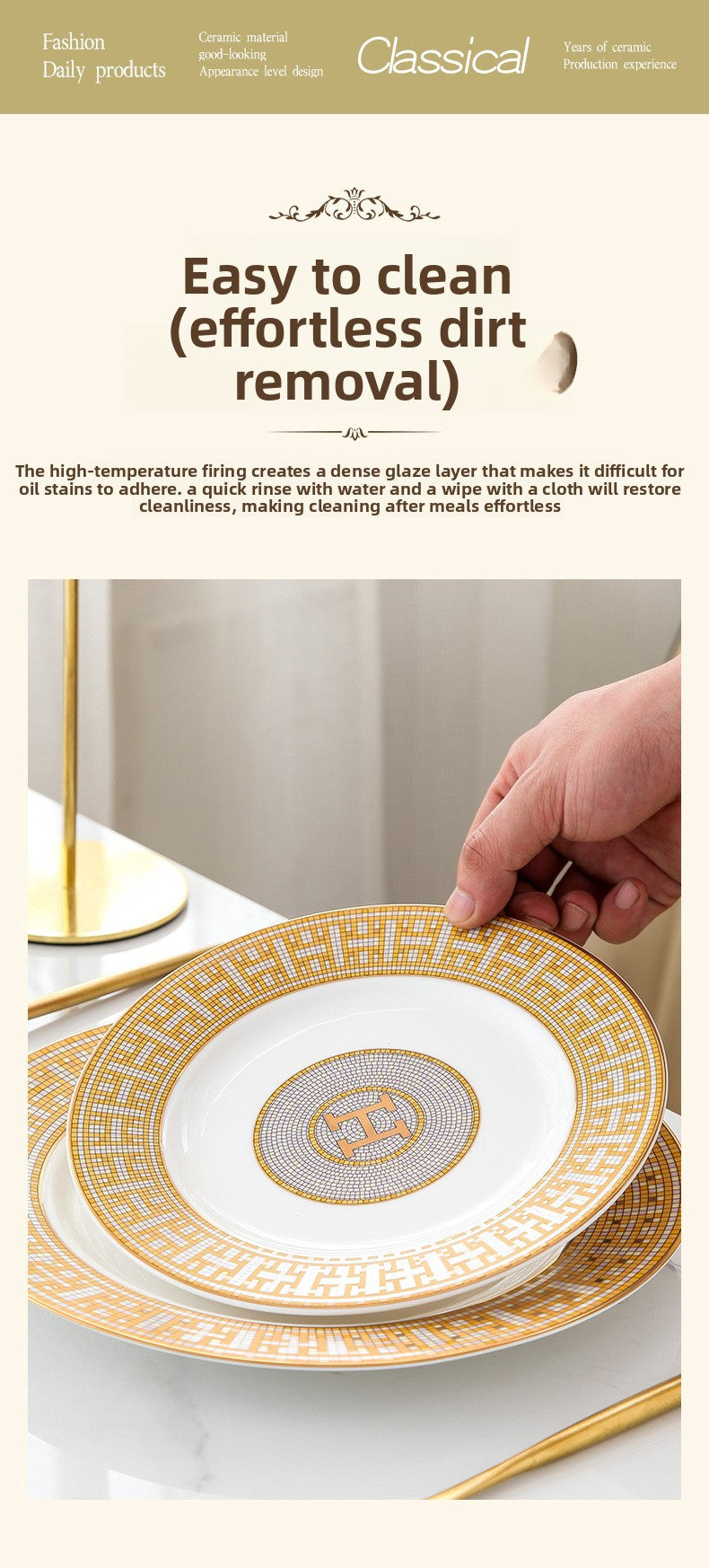 H European Style Round Plate Bone China Dish Plate Tableware Ceramic Plate Western Plate Light Luxury High-end Gold Trim