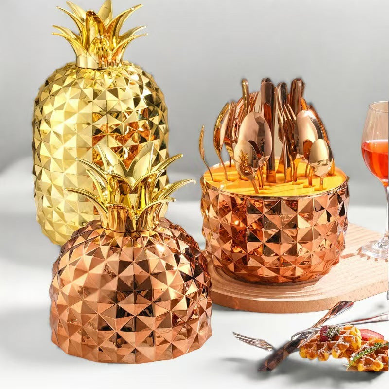 Amazon Popular ABS Mood Egg Pineapple Egg Stainless Steel Cutlery Egg Western Food Knife Fork Spoon Gift Box Set