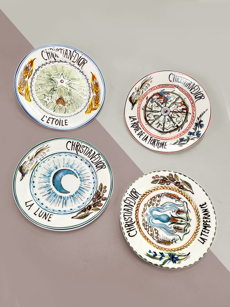 D Family 4-Piece Gift Box Sun Dinner Plate Steak Plate Household Ceramic Plate Dish Plate Cake Plate Dessert Plate Breakfast Plate