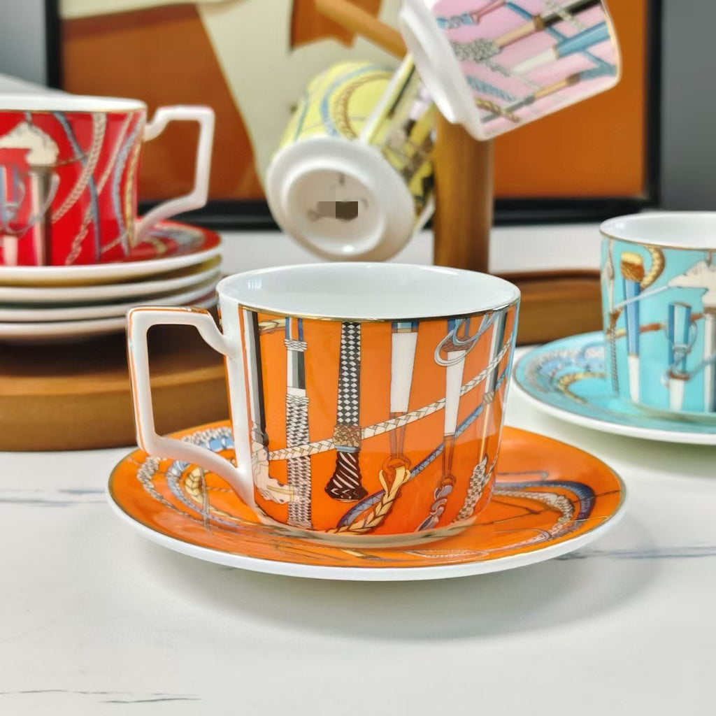 Hermès Colorful Power Staff Concentrated Six Cups Six Saucers Coffee Cup Saucer Afternoon Tea Set Tea Cup Coffee Cup Set