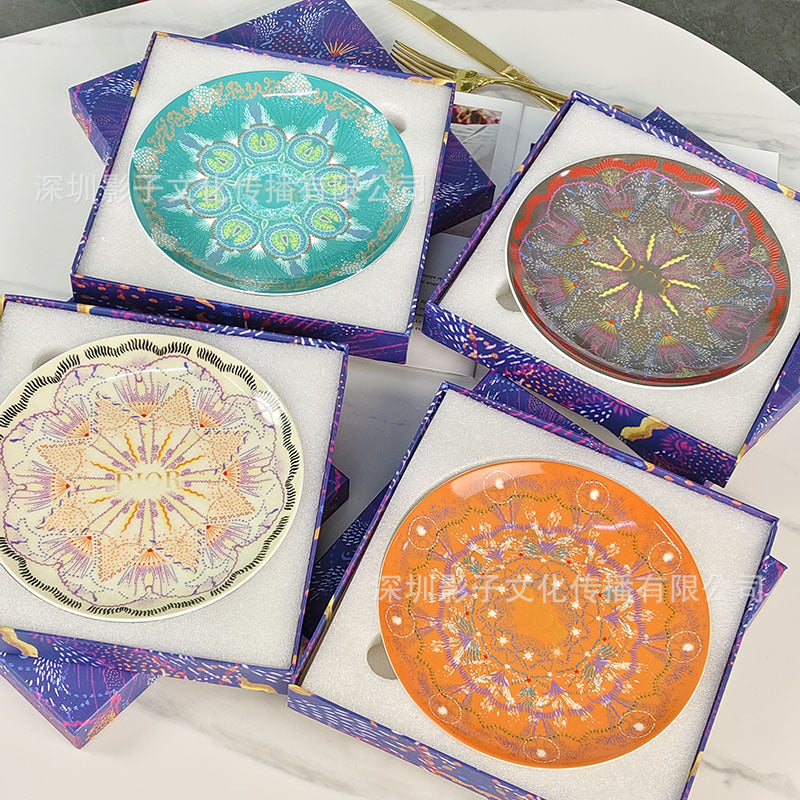 D Home Starry Sky Series Light Luxury Western Plate High-Value European Style Household Bone China Plate Dinner Plate Steak Plate