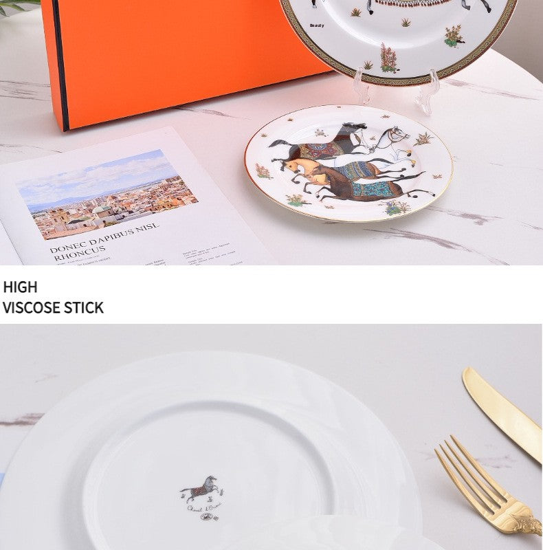 H Battle Horse Series Bone China Western Plate High-end Hotel Steak Plate 10inch Flat Plate