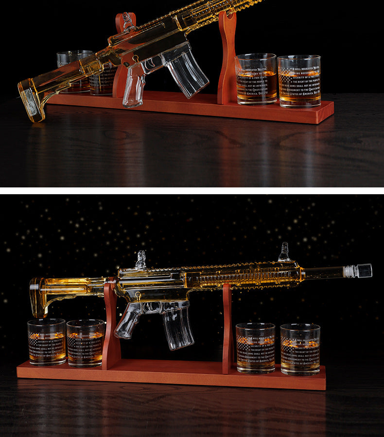 700ml Submachine Gun Whiskey Decanter Set - Full Rifle-Shaped Glass Decanter with Stand & Glasses
