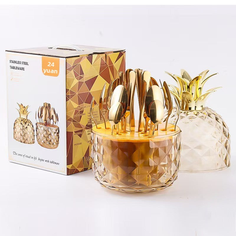 Amazon Popular ABS Mood Egg Pineapple Egg Stainless Steel Cutlery Egg Western Food Knife Fork Spoon Gift Box Set