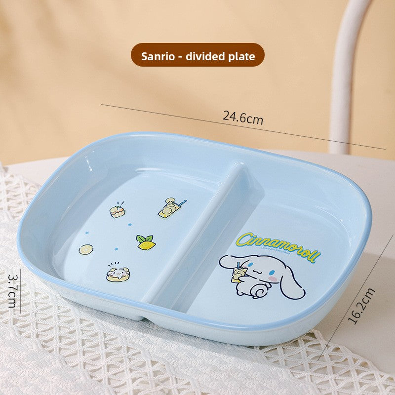 Authentic Sanrio Tableware Kuromi 2-Compartment Plate Children's Food Supplement Plate Ceramic High Temperature Resistant Baking Plate Baby Square Plate