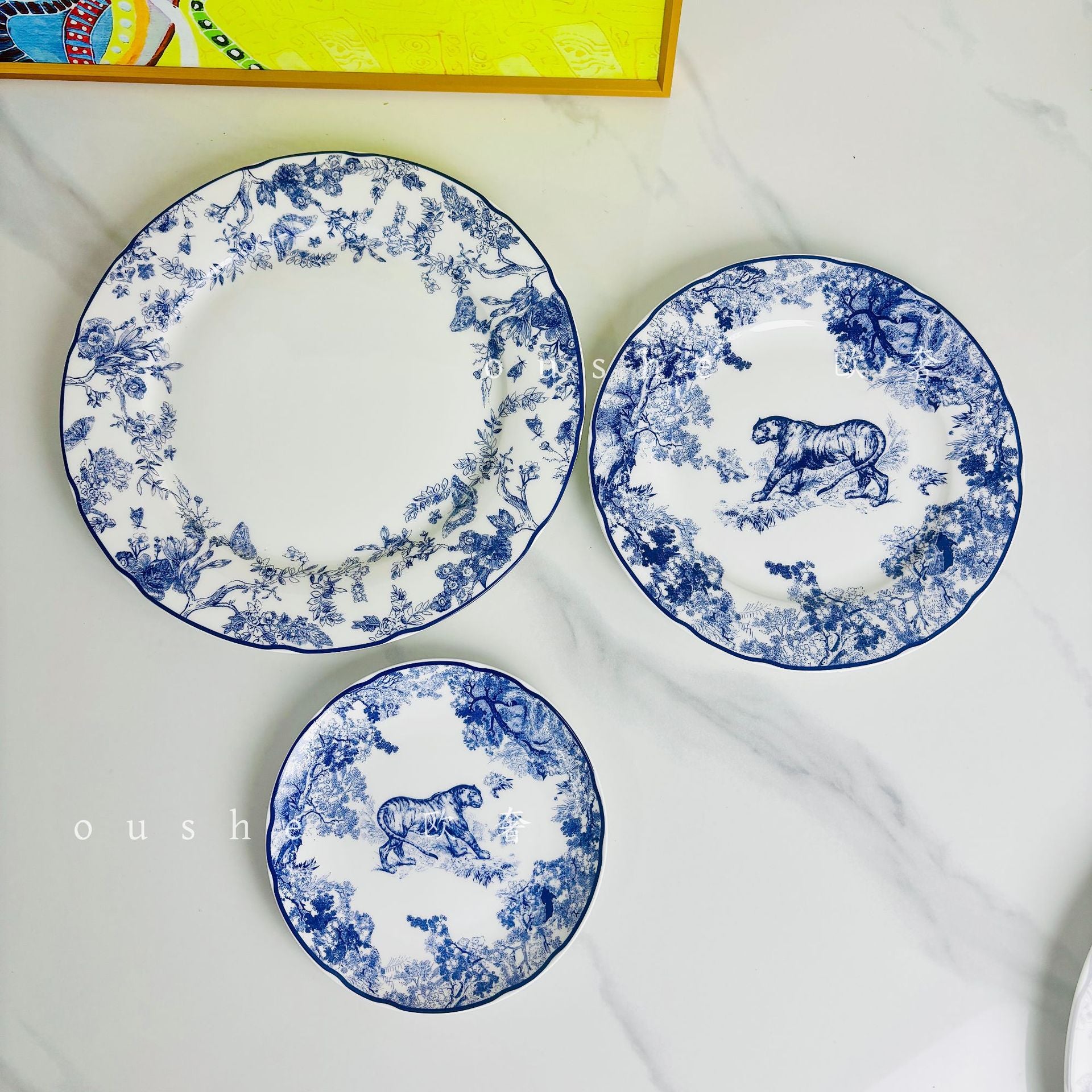 Jungle Tiger Bone China Dinner Plate Three-Piece Set Ruyi Printed Plate Flat Plate Fruit Plate Dessert Plate