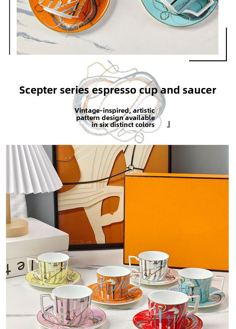 H Home Colorful Staff Concentrated Coffee Cup and Saucer European Style Household Bone China Cup and Saucer Light Luxury Retro Gift