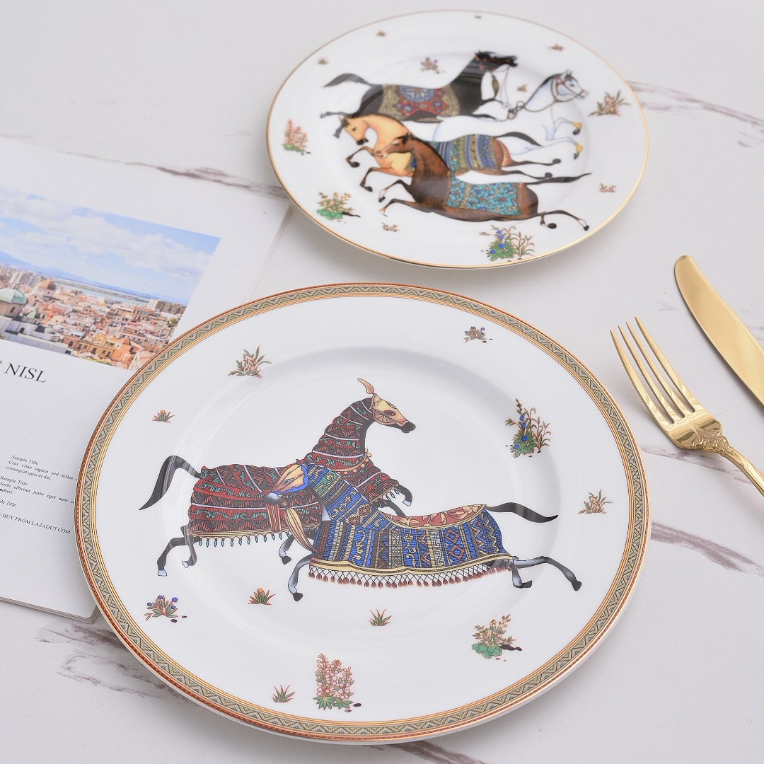 H Battle Horse Series Bone China Western Plate High-end Hotel Steak Plate 10inch Flat Plate