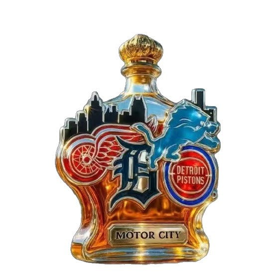 400ml Detroit Pistons "Motor City" Whiskey Decanter - City Skyline & Mascot Shaped Spirit Bottle