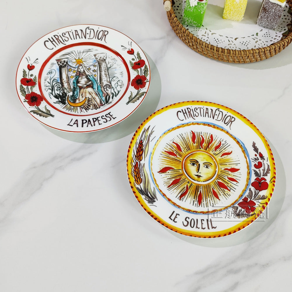 D Brand High-End Exquisite Bone China Western Plate Sun Moon Stars 8inch Flat Plate Steak Salad Ceramic 4-Piece Set