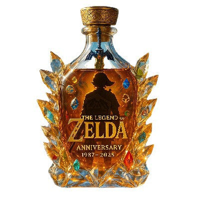 The Legend of Zelda Anniversary Whiskey Decanter - Crystal Triforce & Hero Themed Bottle