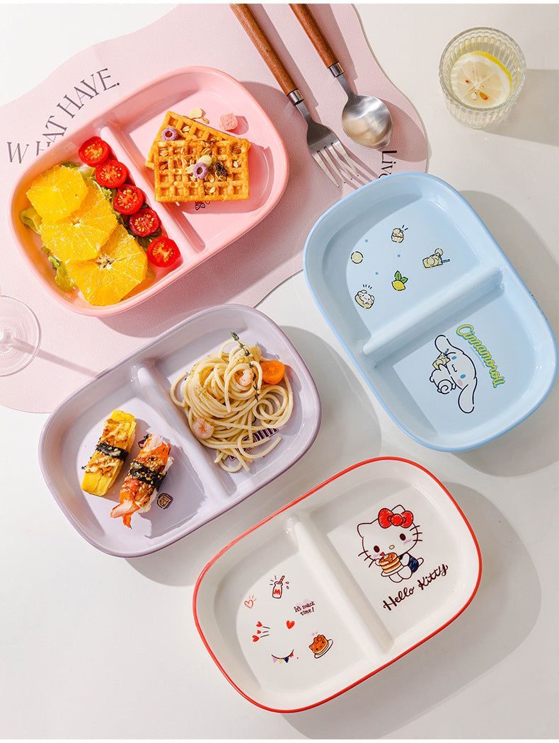 Authentic Sanrio Tableware Kuromi 2-Compartment Plate Children's Food Supplement Plate Ceramic High Temperature Resistant Baking Plate Baby Square Plate
