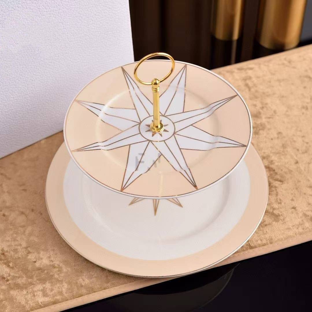 D Family Lucky Star Series Light Luxury High-Value Bone China Tableware Plate Dessert Plate Double Cup Saucer Friend Client Gift
