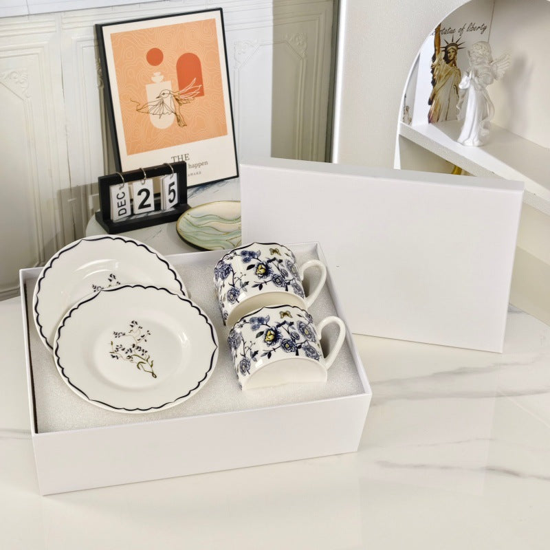 D Ceramic Tableware Light Luxury Linglan European High-End Tableware Food Tray Bone-China Cup Western Food Tray