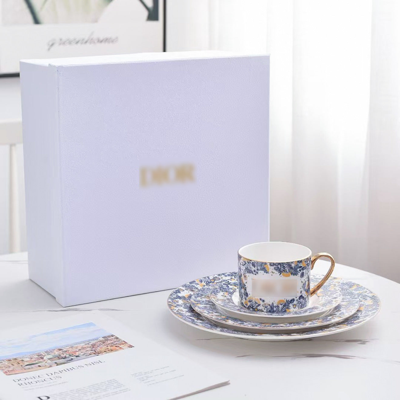 High-end Exquisite Ceramic Western Plate D Home Blue Gold Afternoon Tea Dessert Plate Coffee Cup Pastry Fruit Plate