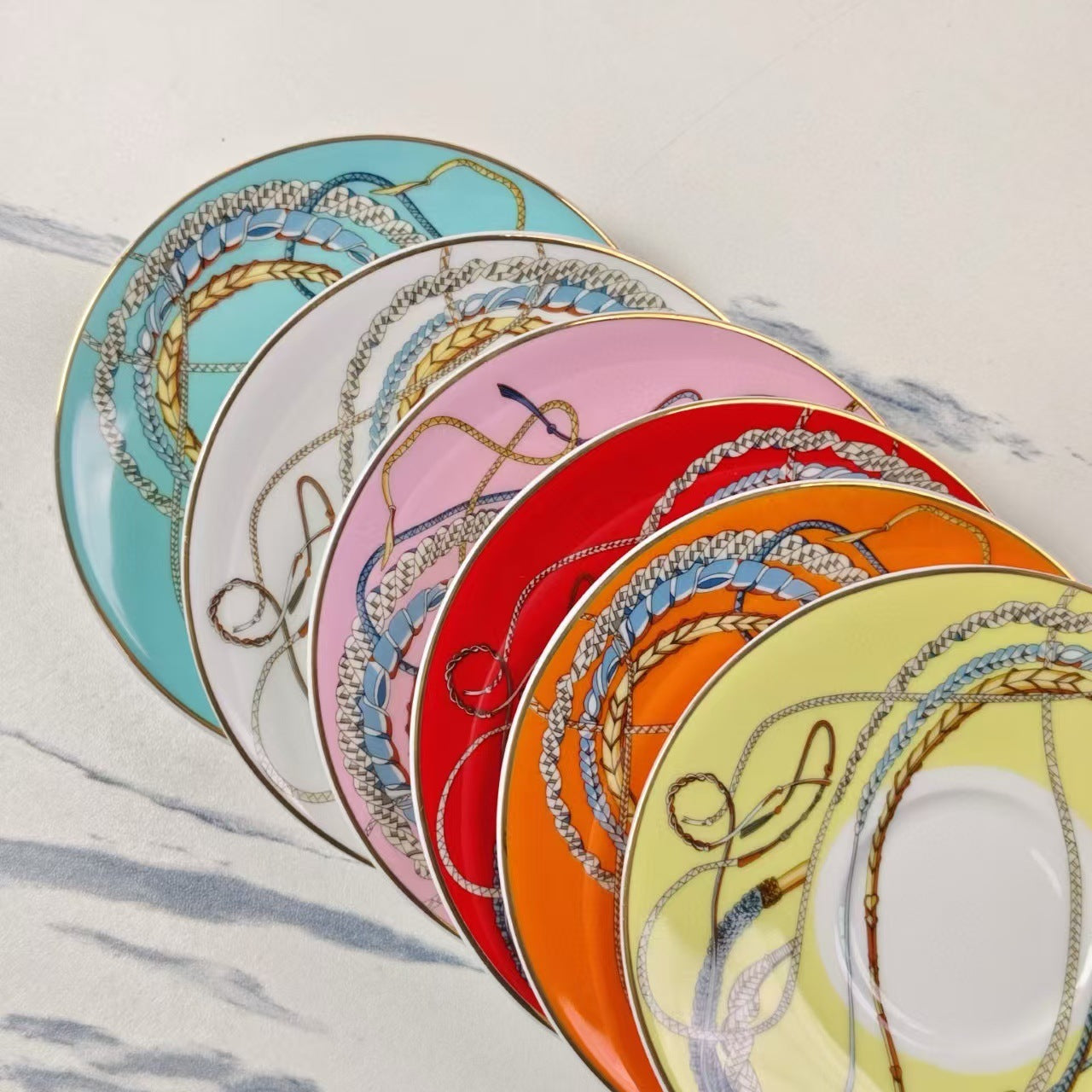 Hermès Colorful Power Staff Concentrated Six Cups Six Saucers Coffee Cup Saucer Afternoon Tea Set Tea Cup Coffee Cup Set