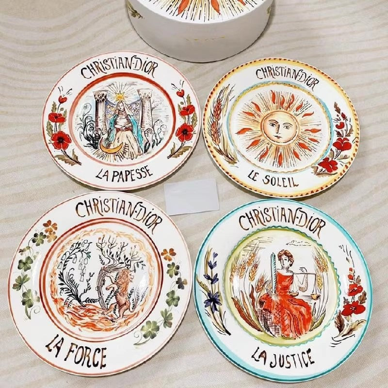 D Brand High-End Light Luxury Bone China Western Dinner Plates Sun Moon Stars 10inch Flat Plates Gift Box Set of 4 Ceramic Plates