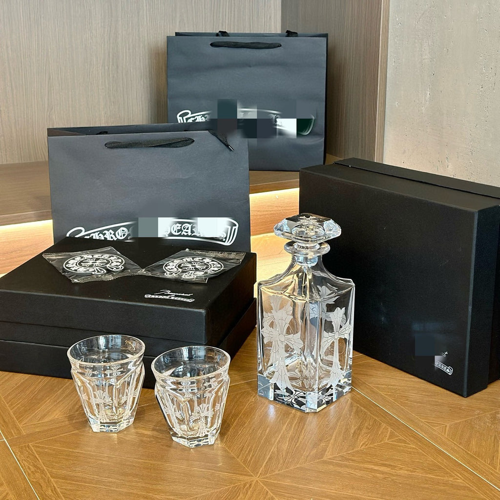 Chrome Hearts x Baccarat Crystal Whiskey Decanter Set - Luxury Designer Barware with Gift Box