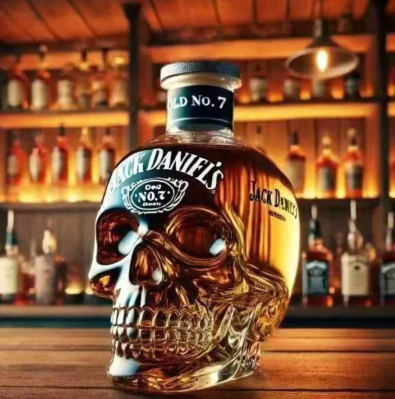 Ornate Skull Whiskey Decanter - Decorative Glass Spirit Bottle