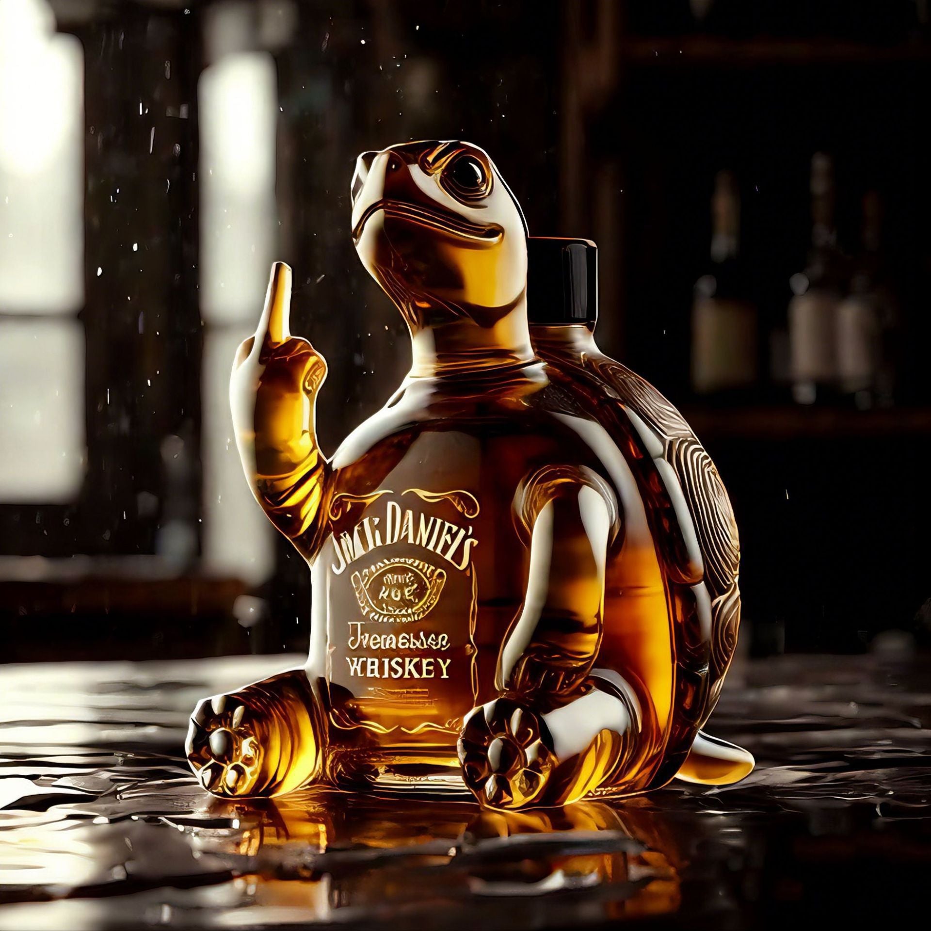 Turtle Whiskey Decanter - Jack Daniel's Themed Glass Spirit Bottle