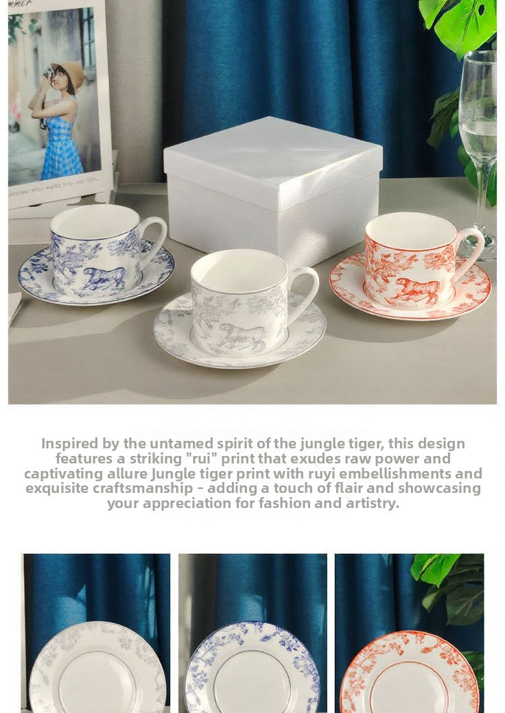 D Family Rui Tiger Series Original Label Spoon Coffee Cup Saucer European Afternoon Tea Set Black Tea 2 Cups 2 Saucers Gift Box