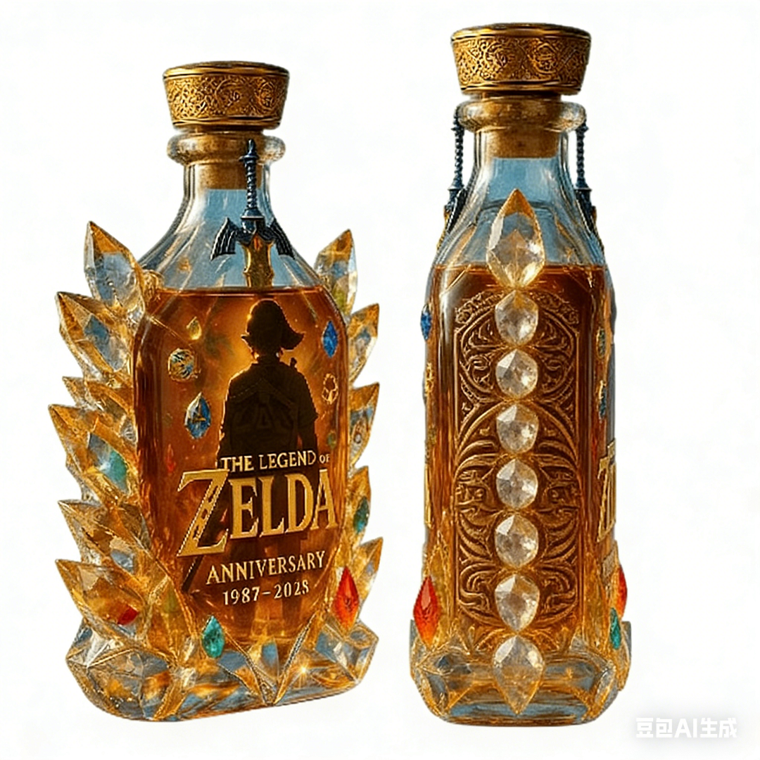 The Legend of Zelda Anniversary Whiskey Decanter - Crystal Triforce & Hero Themed Bottle