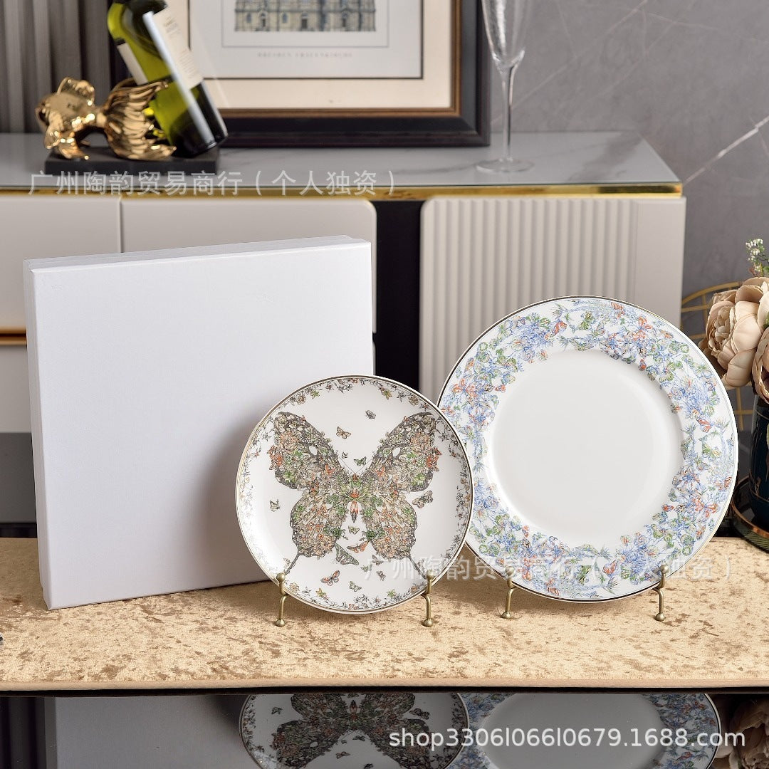 D Botanical & Butterfly Pattern Porcelain Coffee Cup & Saucer Set - Luxury Tableware