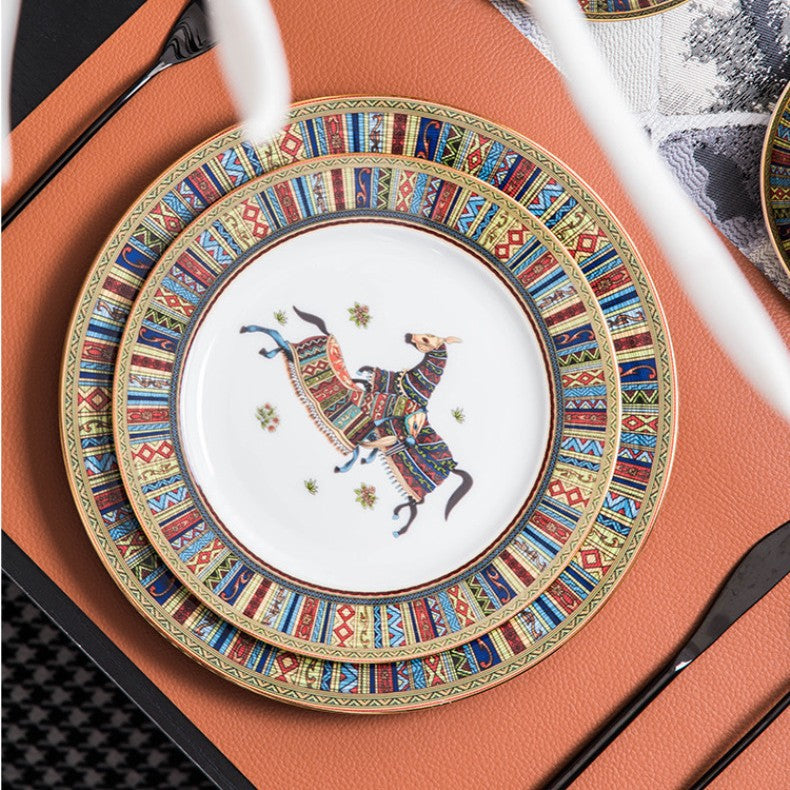 H Battle Horse Series Bone China Western Plate High-end Hotel Steak Plate 10inch Flat Plate