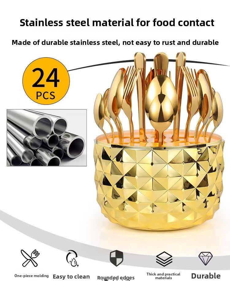 Amazon Popular ABS Mood Egg Pineapple Egg Stainless Steel Cutlery Egg Western Food Knife Fork Spoon Gift Box Set