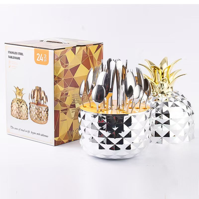 Amazon Popular ABS Mood Egg Pineapple Egg Stainless Steel Cutlery Egg Western Food Knife Fork Spoon Gift Box Set