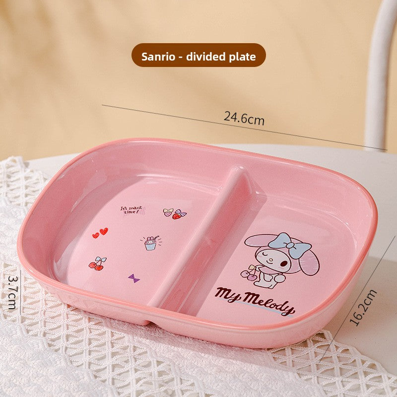 Authentic Sanrio Tableware Kuromi 2-Compartment Plate Children's Food Supplement Plate Ceramic High Temperature Resistant Baking Plate Baby Square Plate