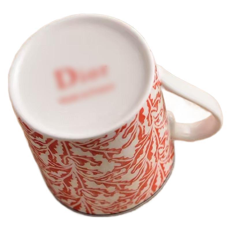 D Red Coral Series Bone China Glaze Mid-Colour Dinner Plate Simple Steak Plate Coffee Cup Saucer Set Gift Box