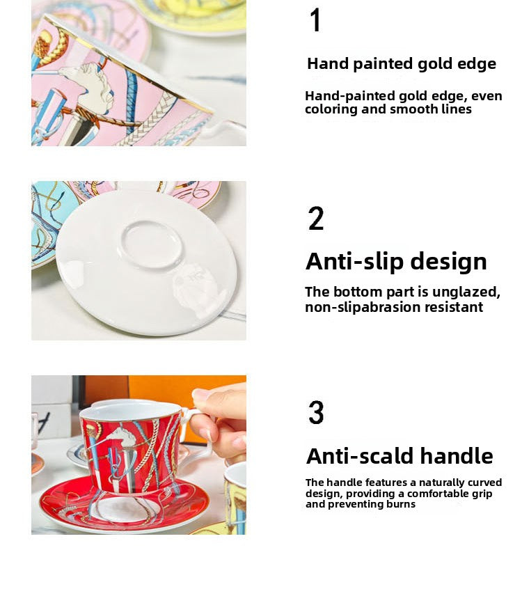 H Home Colorful Staff Concentrated Coffee Cup and Saucer European Style Household Bone China Cup and Saucer Light Luxury Retro Gift