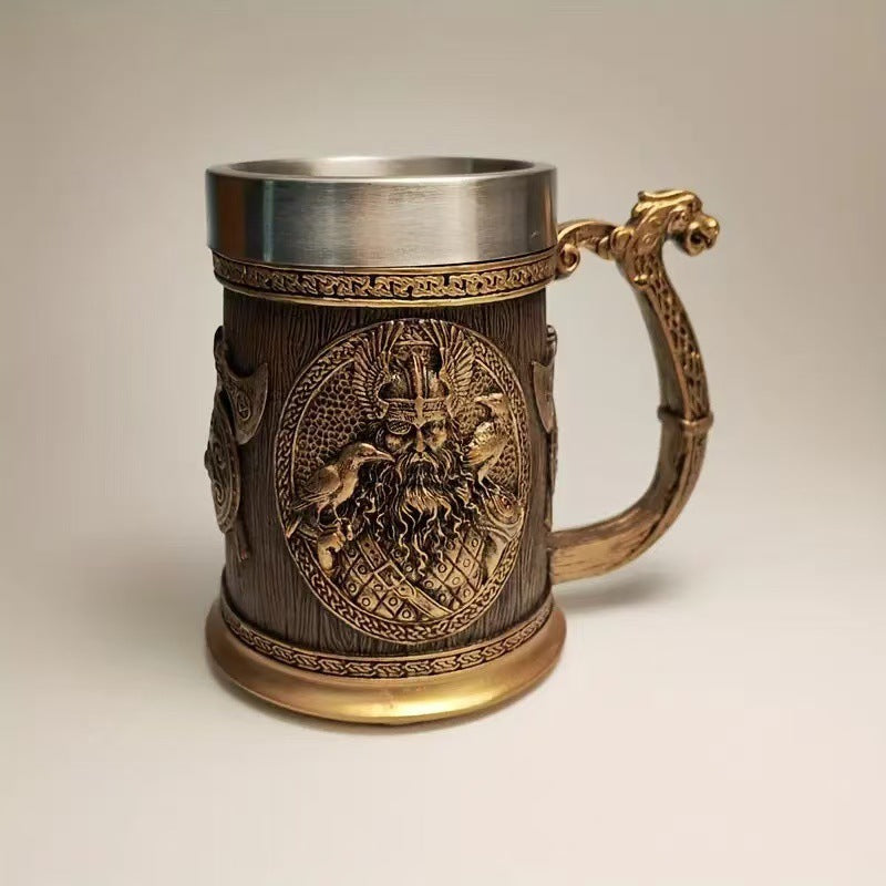Creative Viking Pirate Beer Mug Large Water Cup Stainless Steel Cup Mug Resin Craft Coffee Cup Bar