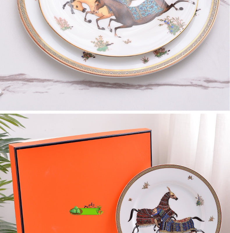 H Battle Horse Series Bone China Western Plate High-end Hotel Steak Plate 10inch Flat Plate