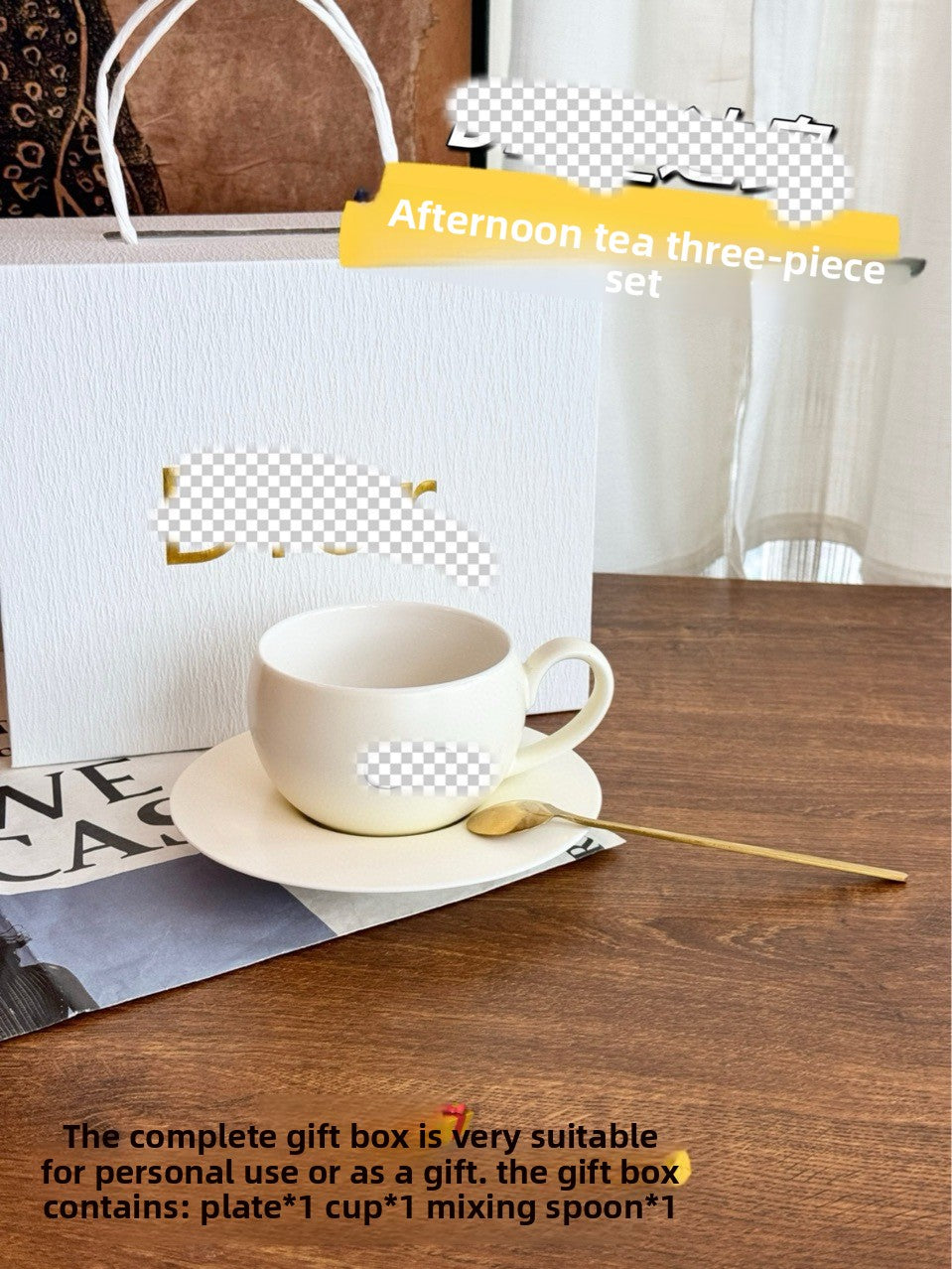 D new cup, saucer, and spoon three-piece set