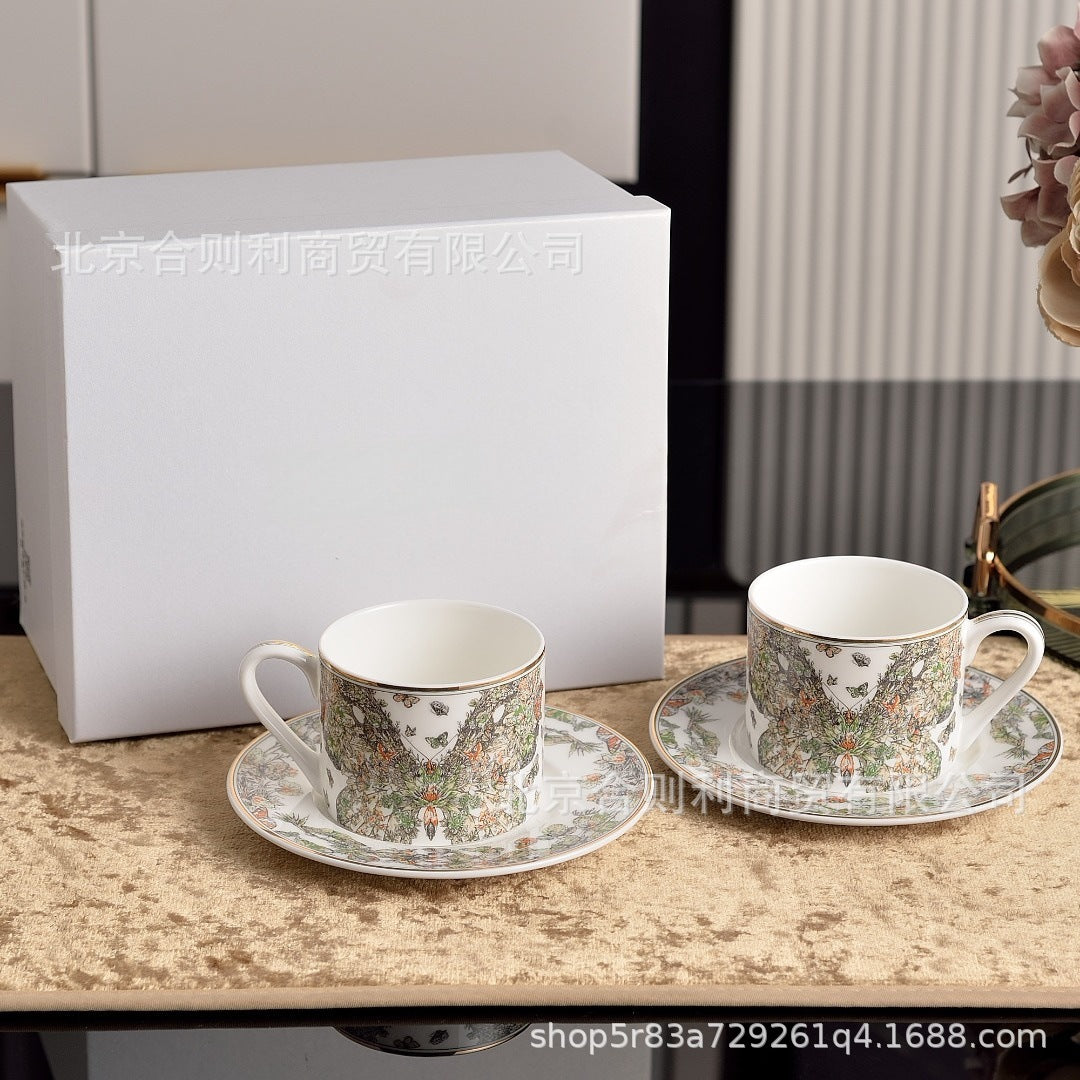Vintage Butterfly Motif Bone China Cup and Saucer Set - Gold Rim Afternoon Tea Duo