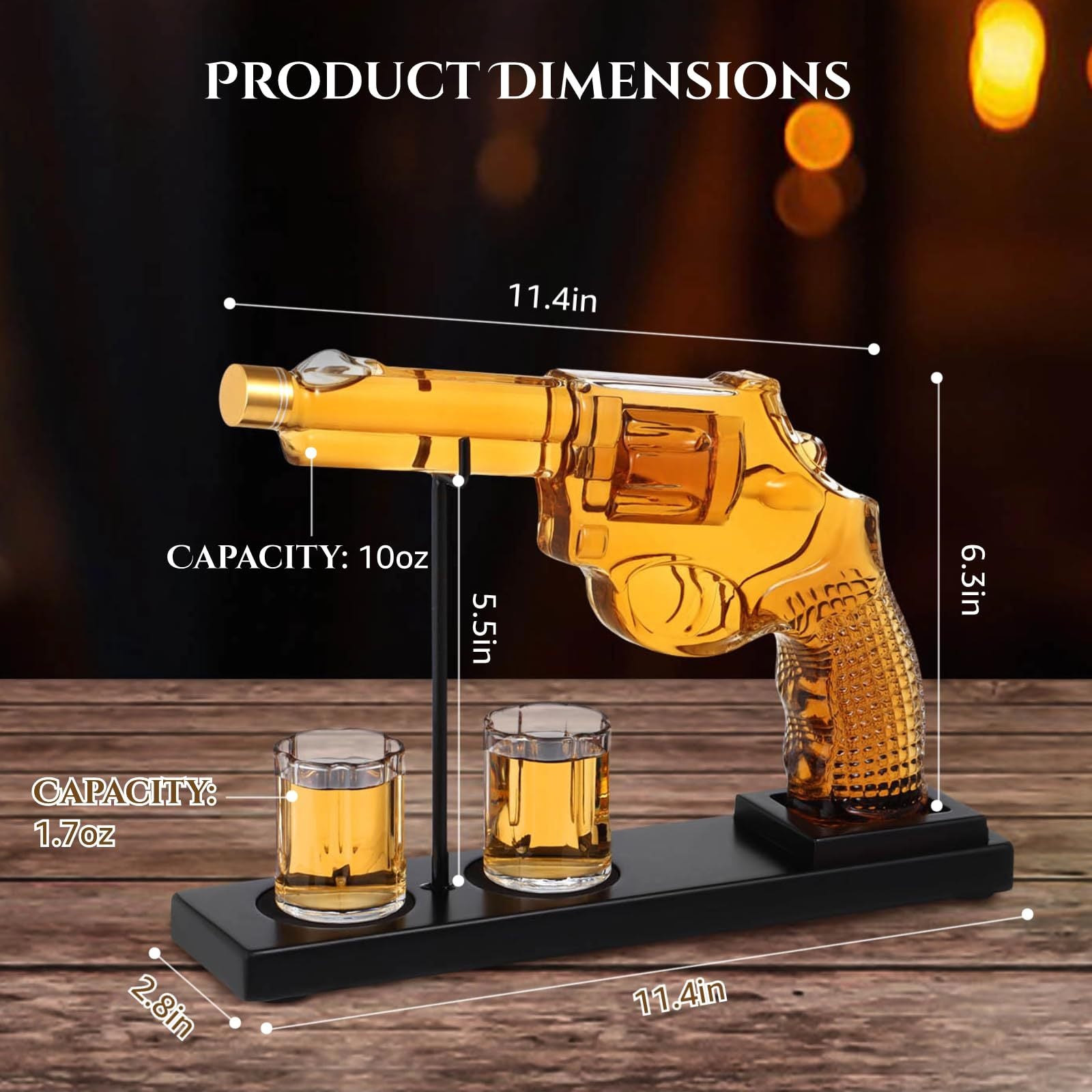 Unique Revolver Whiskey Decanter Set - 100oz Bourbon Scotch Decanter with 2 Shot Glasses