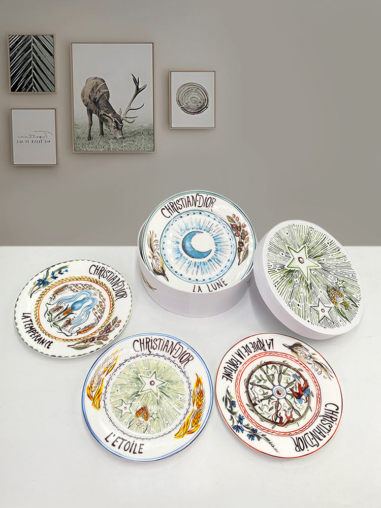 D Family 4-Piece Gift Box Sun Dinner Plate Steak Plate Household Ceramic Plate Dish Plate Cake Plate Dessert Plate Breakfast Plate