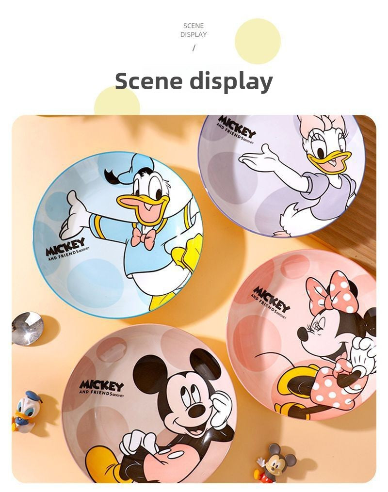 Disney Ceramic Plate High-Value Cartoon Round Plate Le You Mickey Household Underglaze Color Dish Plate High Temperature Resistant Deep Plate