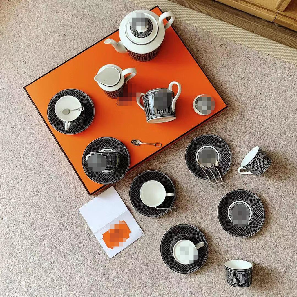 H Home 15-Piece Bone China Coffee Set Cup and Saucer Set Afternoon Tea Couple Light Luxury Breakfast Cup Home Daily Gift