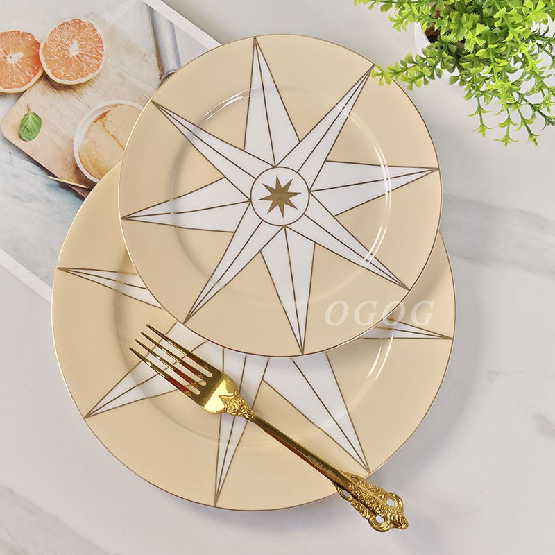 D Family Lucky Star Compass Series Gold-Edged Plate High-End Light Luxury European Style D Family Dinner Plate Western Plate