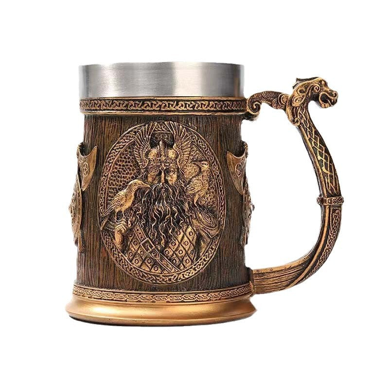 Creative Viking Pirate Beer Mug Large Water Cup Stainless Steel Cup Mug Resin Craft Coffee Cup Bar