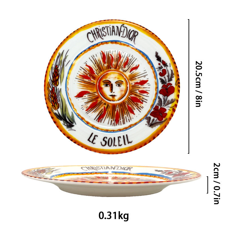 D Family 4-Piece Gift Box Sun Dinner Plate Steak Plate Household Ceramic Plate Dish Plate Cake Plate Dessert Plate Breakfast Plate