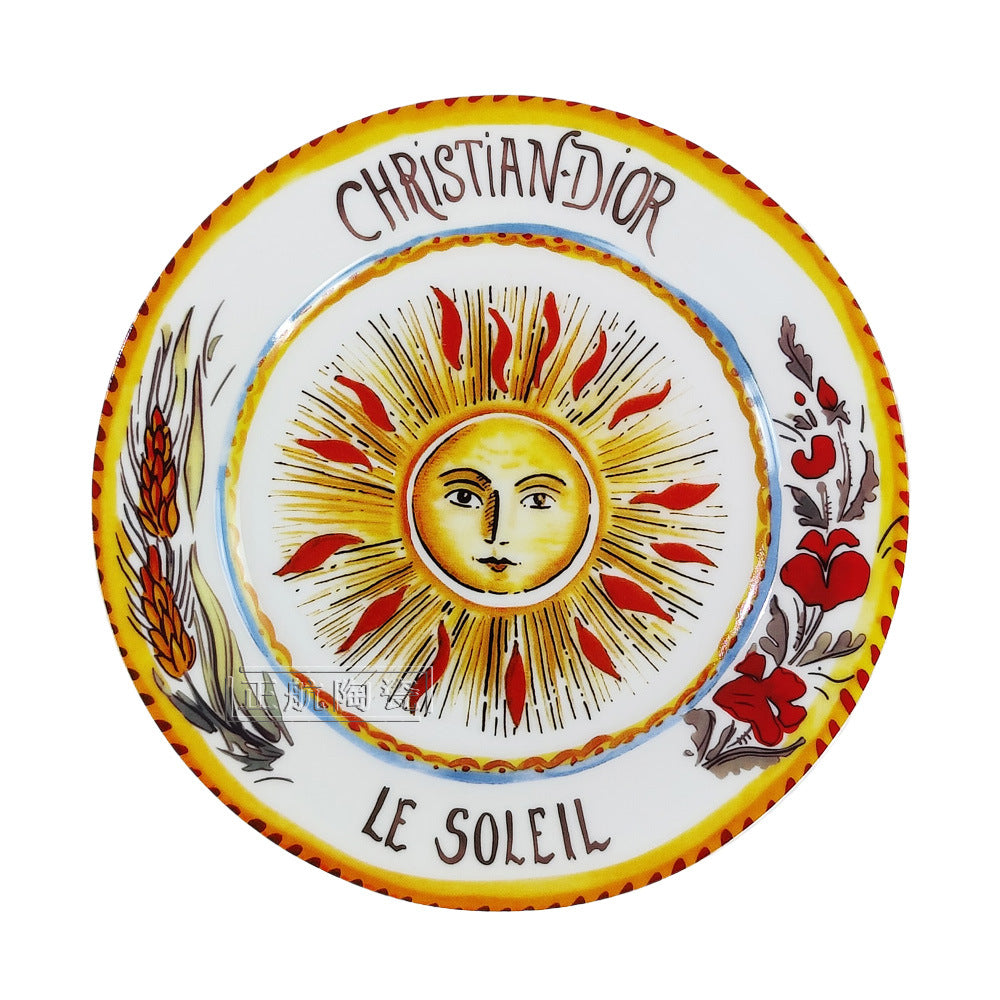 D Brand High-End Exquisite Bone China Western Plate Sun Moon Stars 8inch Flat Plate Steak Salad Ceramic 4-Piece Set