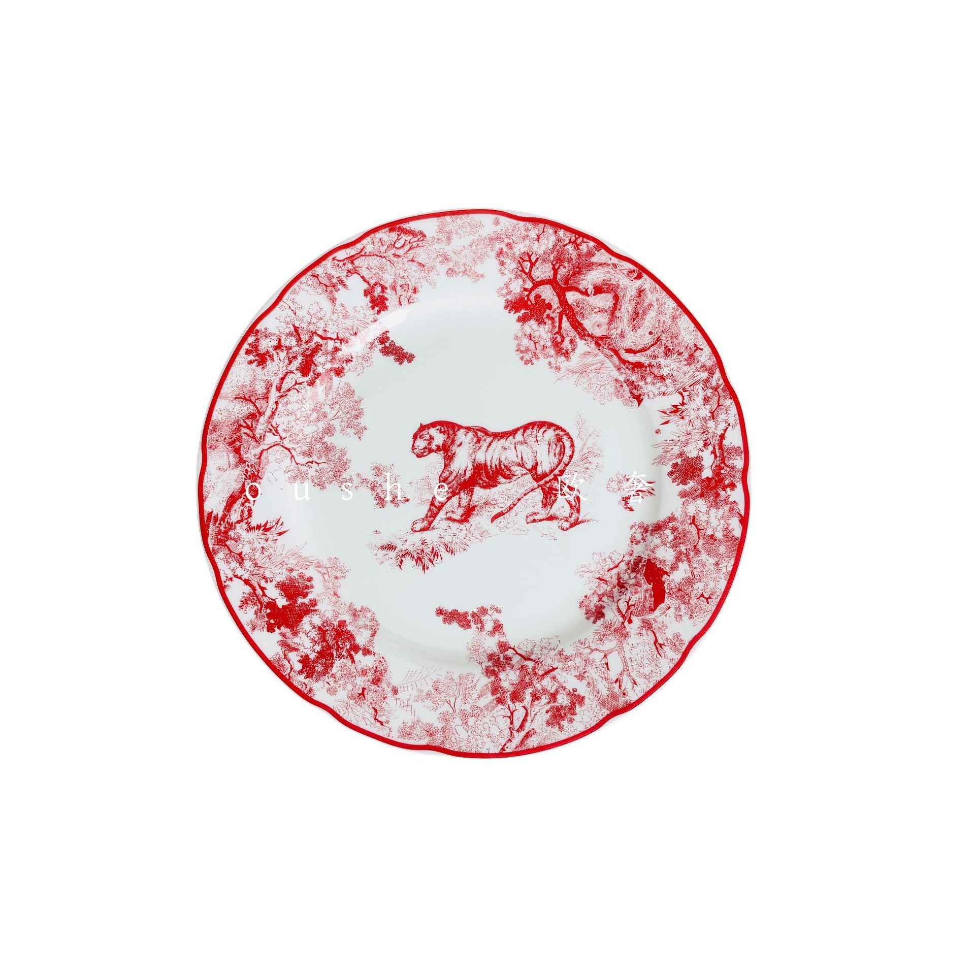 Jungle Tiger Bone China Dinner Plate Three-Piece Set Ruyi Printed Plate Flat Plate Fruit Plate Dessert Plate