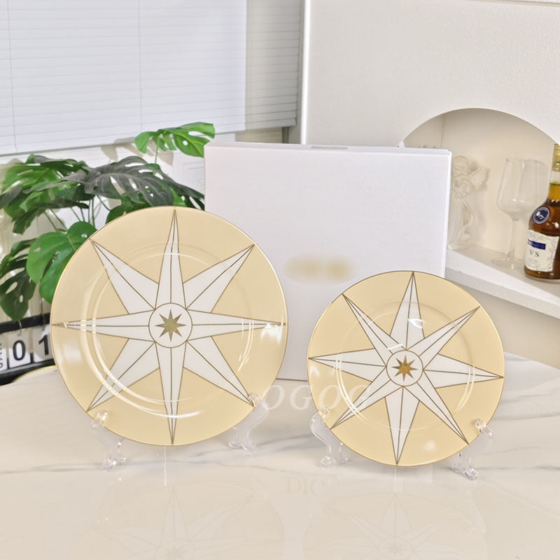 D Family Lucky Star Compass Series Gold-Edged Plate High-End Light Luxury European Style D Family Dinner Plate Western Plate