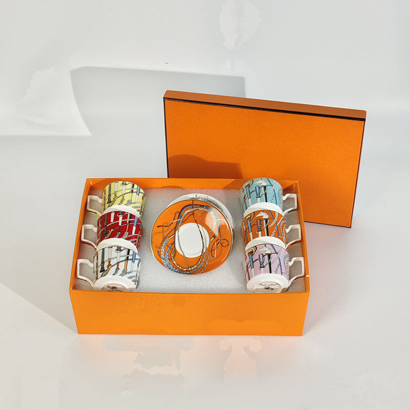 H Home Colorful Staff Concentrated Coffee Cup and Saucer European Style Household Bone China Cup and Saucer Light Luxury Retro Gift